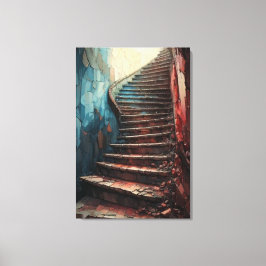 Mystische Treppe zum Licht – Surreal strukturierte Leinwanddruck
