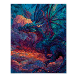Mystische Türkisrote Himmel-Drachen-Kunst Poster