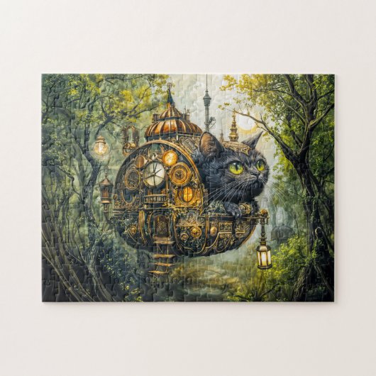Mystische Uhrwerkkatze Puzzle (Horizontal)