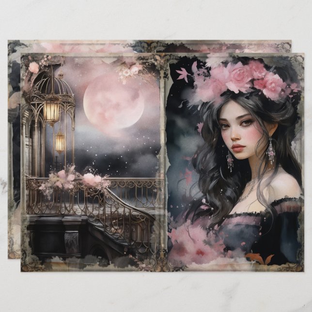 Mystische Viktorianische Lady Pink Junk Journal-Se (Vorne/Hinten)