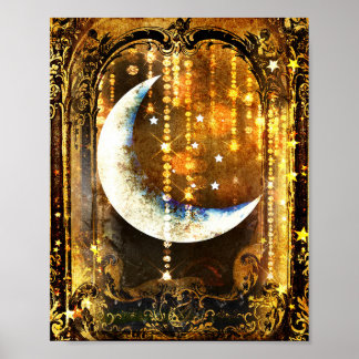 Mystische Vintage Goldmondkristalle Poster
