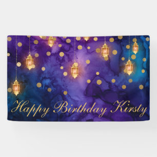 Mystische violette blaue Laternen Bokeh Geburtstag Banner