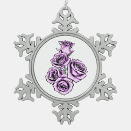 Mystische Violette Rose Schneeflocken Zinn-Ornament