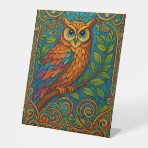 Mystische Volkskunst-Eulen-Illustration – Boho Vin Sockelschild