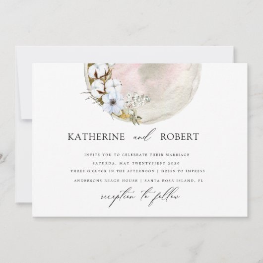 mystische Vollmond-Böhmisch-Rosa Hochzeit Einladung (Vorderseite)