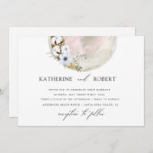 mystische Vollmond-Böhmisch-Rosa Hochzeit Einladung (Vorne/Hinten)