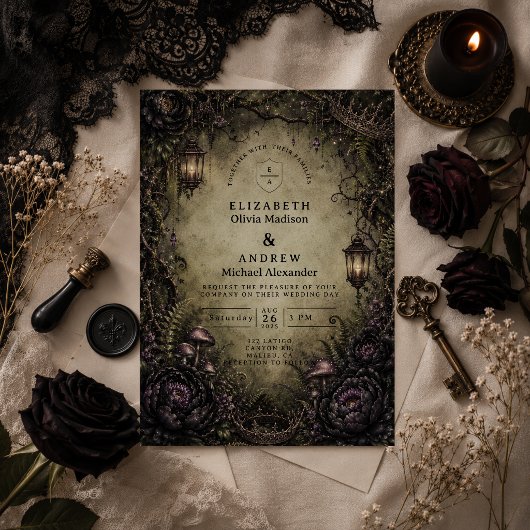 Mystische Wald-Fee-Goth-Hochzeit Einladung