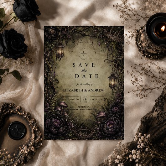 Mystische Wald-Fee-Goth-Hochzeit Save The Date
