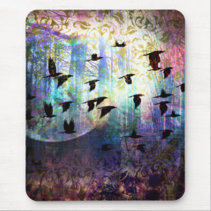 Mystische Wald-und Raben-Mond-Mausunterlage Mousepad