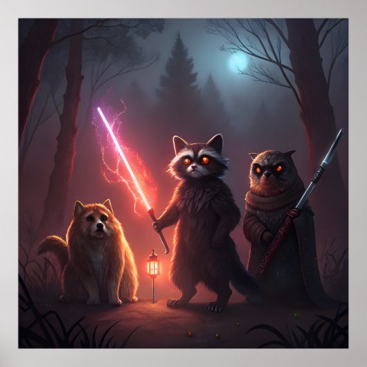 Mystische Waldkampf-Tierkunst Poster (Vorne)