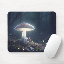 Mystische Waldlandschaft mit Eichhörnchen und Pilz Mousepad