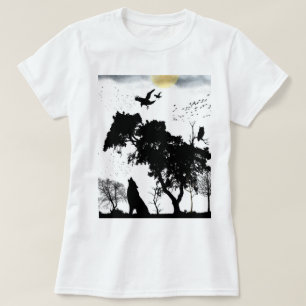 mystische Waldtiere Silhouette Retro-Sonnenunterga T-Shirt