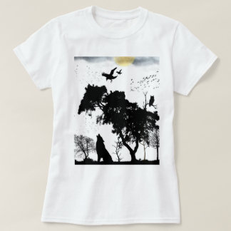 mystische Waldtiere Silhouette Retro-Sonnenunterga T-Shirt