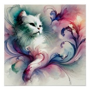 Mystische Wasserfarben-Katze Poster