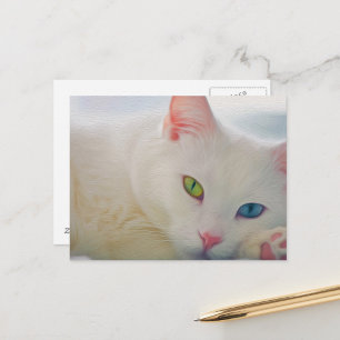 Mystische weiße Katzenpostkarte Postkarte