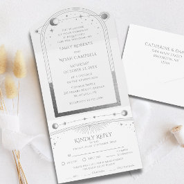 Mystische Weiße Silver Sun Moon Astronomie Raum All In One Einladung