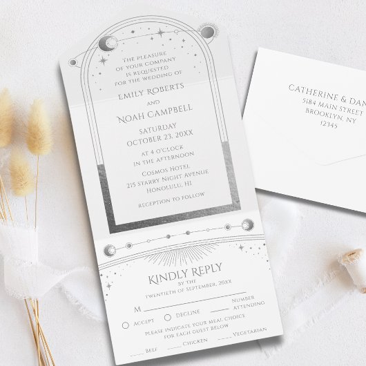 Mystische Weiße Silver Sun Moon Astronomie Raum All In One Einladung