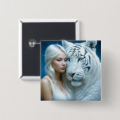 Mystische Weiße Tiger und Frauen Button (Vorne & Hinten)