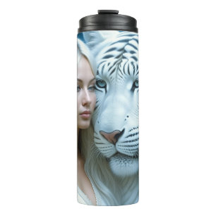 Mystische Weiße Tiger und Frauen Personalisiert Thermosbecher