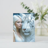 Mystische Weiße Tiger und Frauen Postkarte (Stehend Vorderseite)