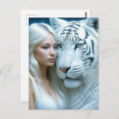 Mystische Weiße Tiger und Frauen Postkarte (Vorne/Hinten)