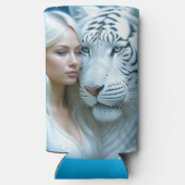 Mystische Weiße Tiger und Frauen Selters Dosenkühler (Rückseite)