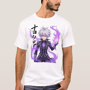 Mystische Weißhaarsorzerin mit Lila T-Shirt