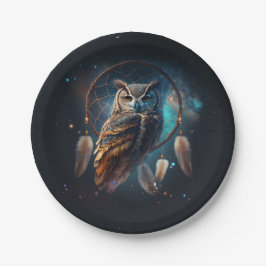 Mystische Weltraum-Eule mit Dreamcatcher-Kunst     Pappteller