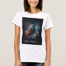 Mystische Weltraum-Eule mit Dreamcatcher-Kunst     T-Shirt