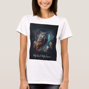 Mystische Weltraum-Eule mit Dreamcatcher-Kunst T-Shirt