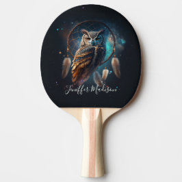 Mystische Weltraum-Eule mit Dreamcatcher-Kunst     Tischtennis Schläger