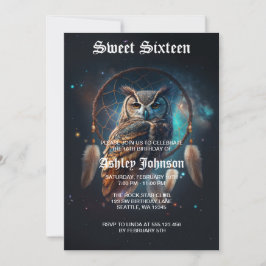 Mystische Weltraum-Eule mit Traumfänger            Einladung