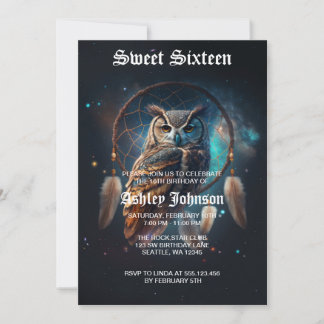 Mystische Weltraum-Eule mit Traumfänger            Einladung