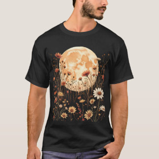 Mystische Wildblumen und glühender Vollmond. T-Shirt