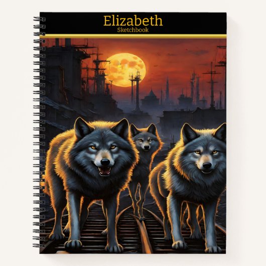 Mystische Wölfe heulen unter einem glühenden Mond  Notizblock (Vorderseite)