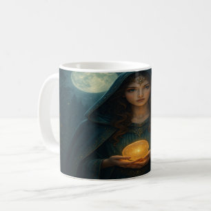 Mystische Zauberin mit leuchtender Kugel Kaffeetasse