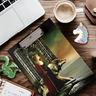 Mystische Zauberin Wolf Wächter Stein Portal Mini Klemmbrett