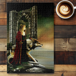 Mystische Zauberin Wolf Wächter Stein Portal Puzzle