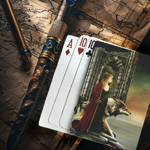 Mystische Zauberin Wolf Wächter Stein Portal Spielkarten