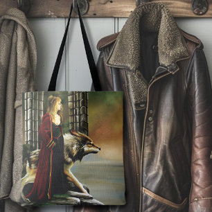 Mystische Zauberin Wolf Wächter Stein Portal Tasche