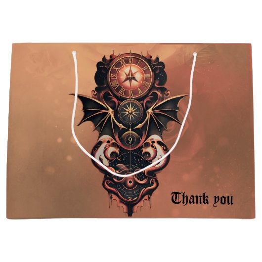 Mystische Zeitreise mit Flügeln, Steampunkuhr. Große Geschenktüte (Vorderseite)