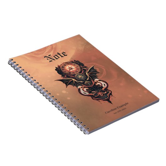 Mystische Zeitreise mit Flügeln, Steampunkuhr. Notizblock (Rechte Seite)