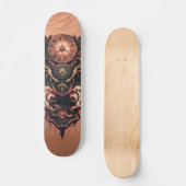 Mystische Zeitreise mit Flügeln, Steampunkuhr. Skateboard (Vorderseite)