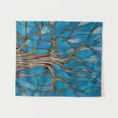 Mystischer Baum des Lebens Mosaik Blaue Wasserfarb Wandteppich (Vorderseite (Horizontal))