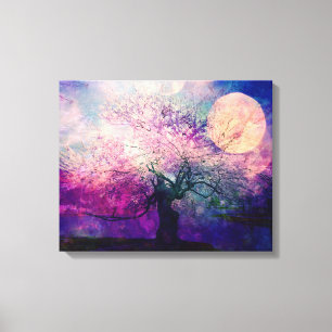 Mystischer Baum-und Nachtmond Leinwanddruck