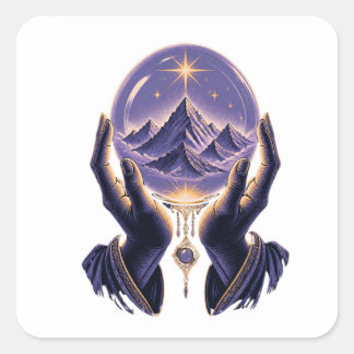 Mystischer Berg Himmlische Hände Spirituelle Natur Quadratischer Aufkleber