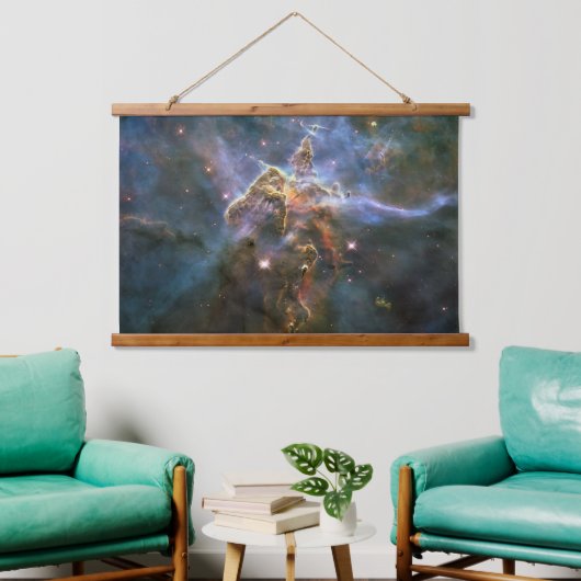 Mystischer Berg in Carina Nebula Hubble Space Wandteppich Mit Holzrahmen (Wohnzimmer)
