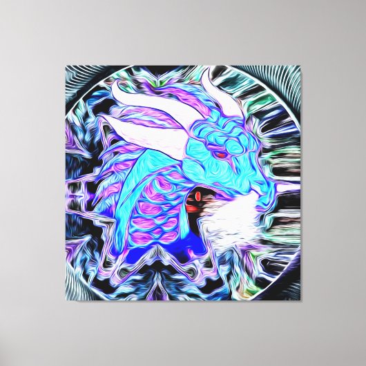 Mystischer blauer Drache mit Hörnern Leinwanddruck (Vorderseite)