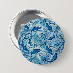 Mystischer blauer Fisch fließt in Harmonie Button
