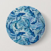Mystischer blauer Fisch fließt in Harmonie Button (Vorderseite)